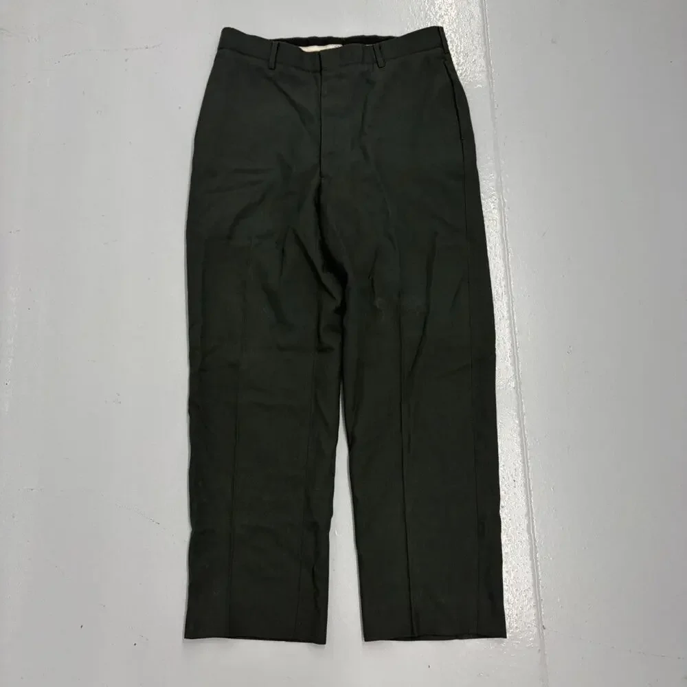 Vintage 60s Serge Army Green Wool Trousers 32x29